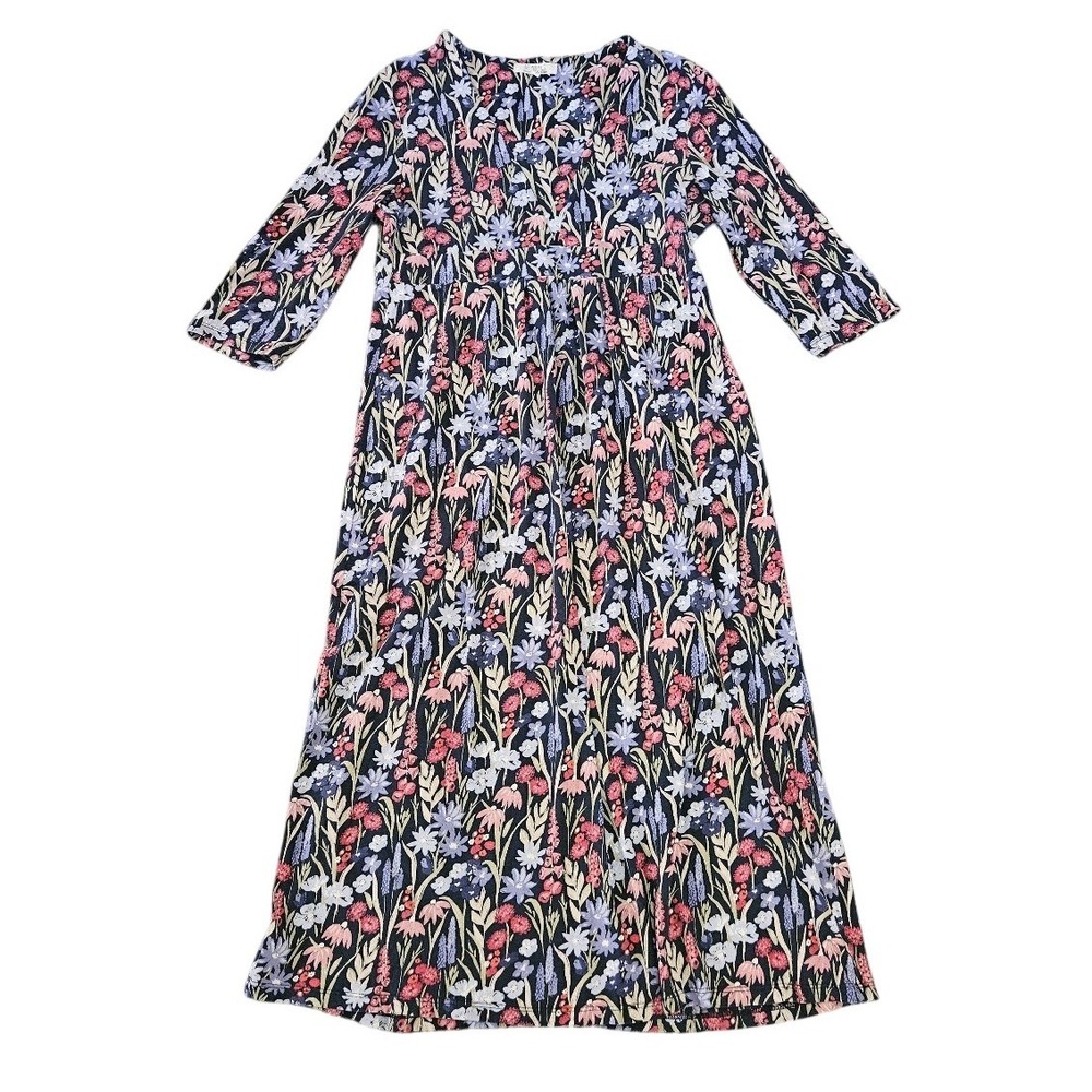 Seasalt Cornwall Midi Dress Women 10 Seed Packet Floral Organic Cotton Cottage